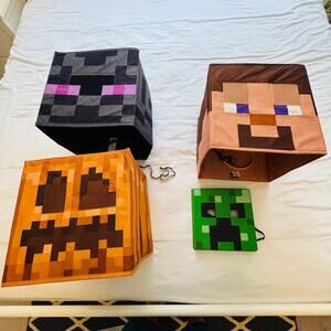 Minecraft Set of Blockhead Costume Masks: Steve, Enderman, Pumpkin, Creeper